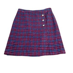 Talbots Wool Blend Blue Red Pink Plaid Skirt Size 4